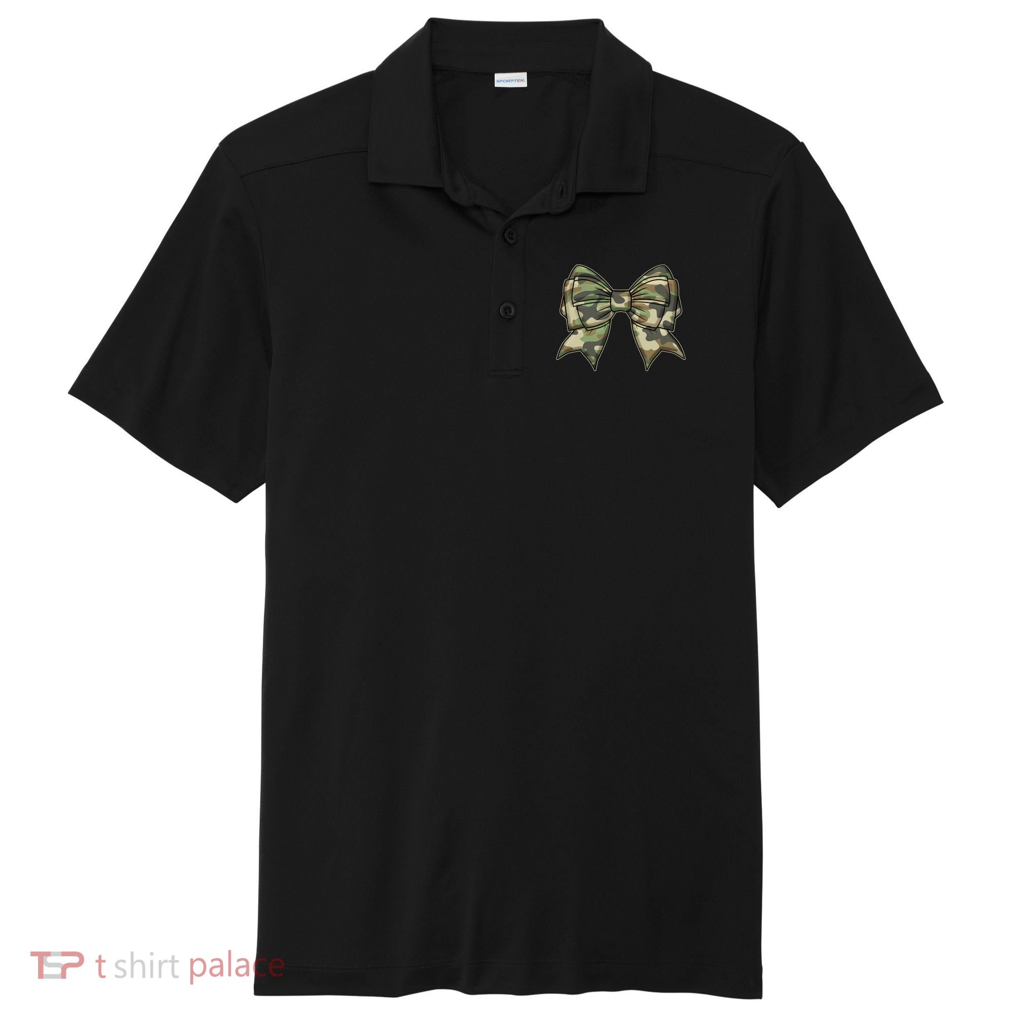 Cute Camo Coquette Ribbon Bow Sport-Tek Posi-UV Pro Polo