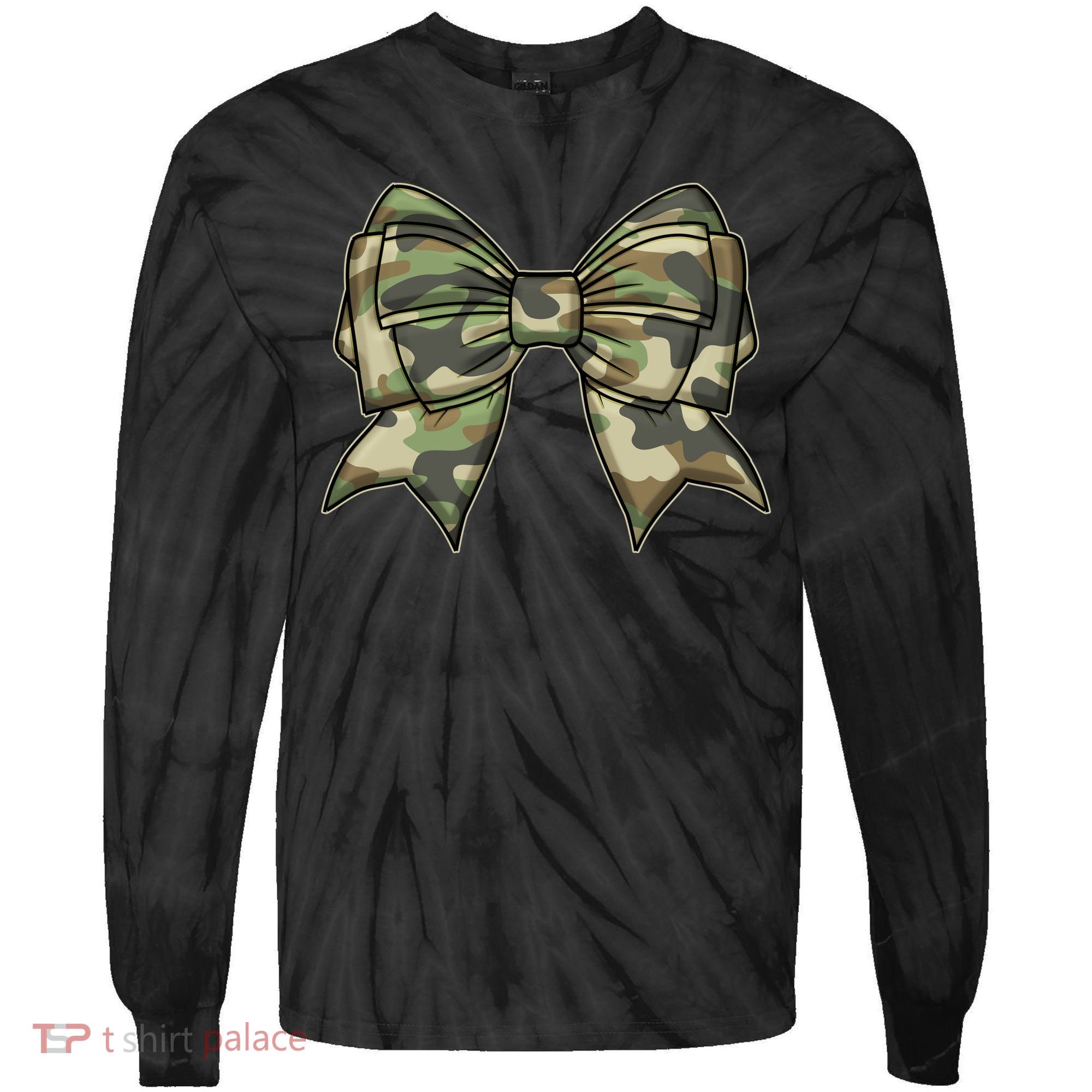 Cute Camo Coquette Ribbon Bow Tie-Dye Long Sleeve Shirt