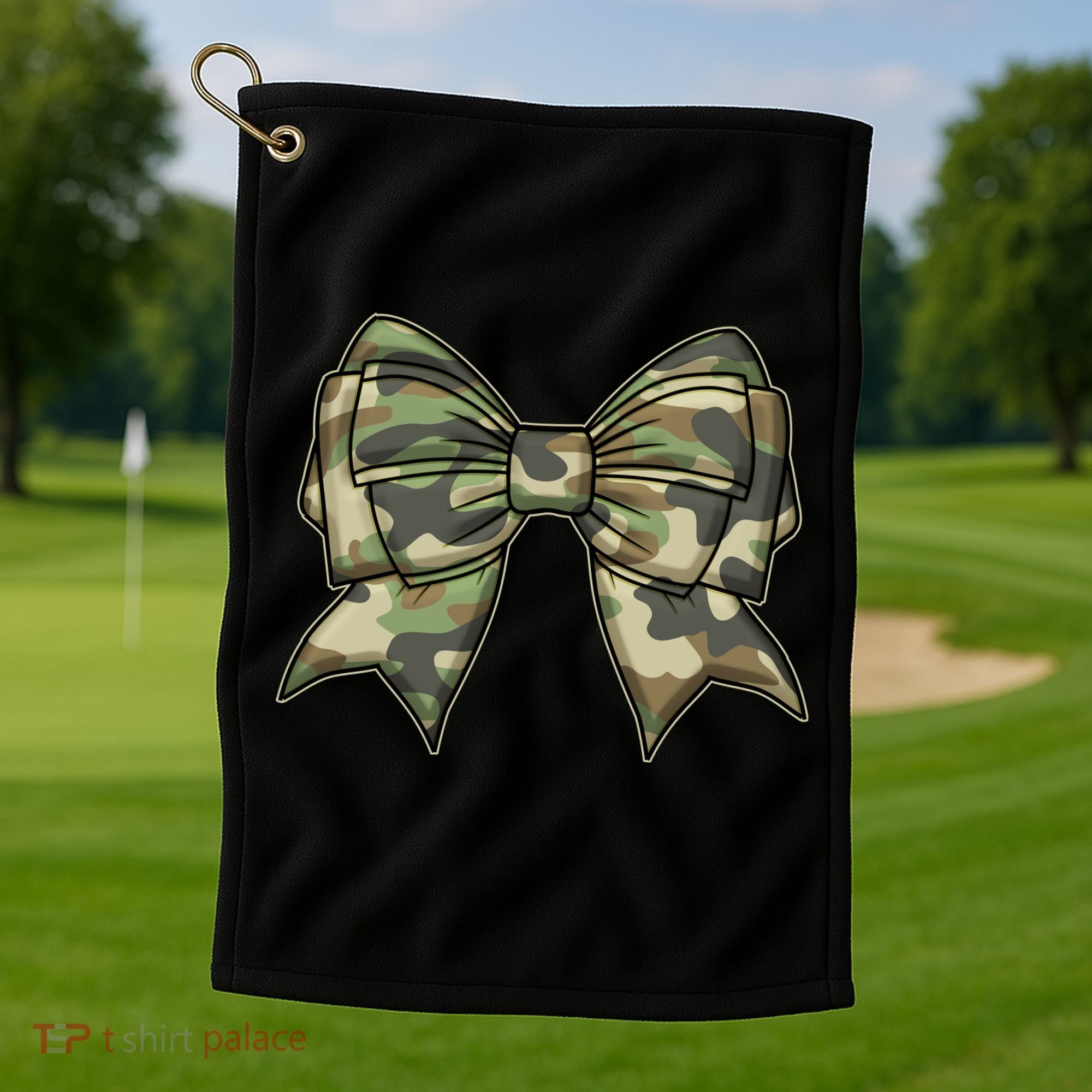Cute Camo Coquette Ribbon Bow Golf Towel