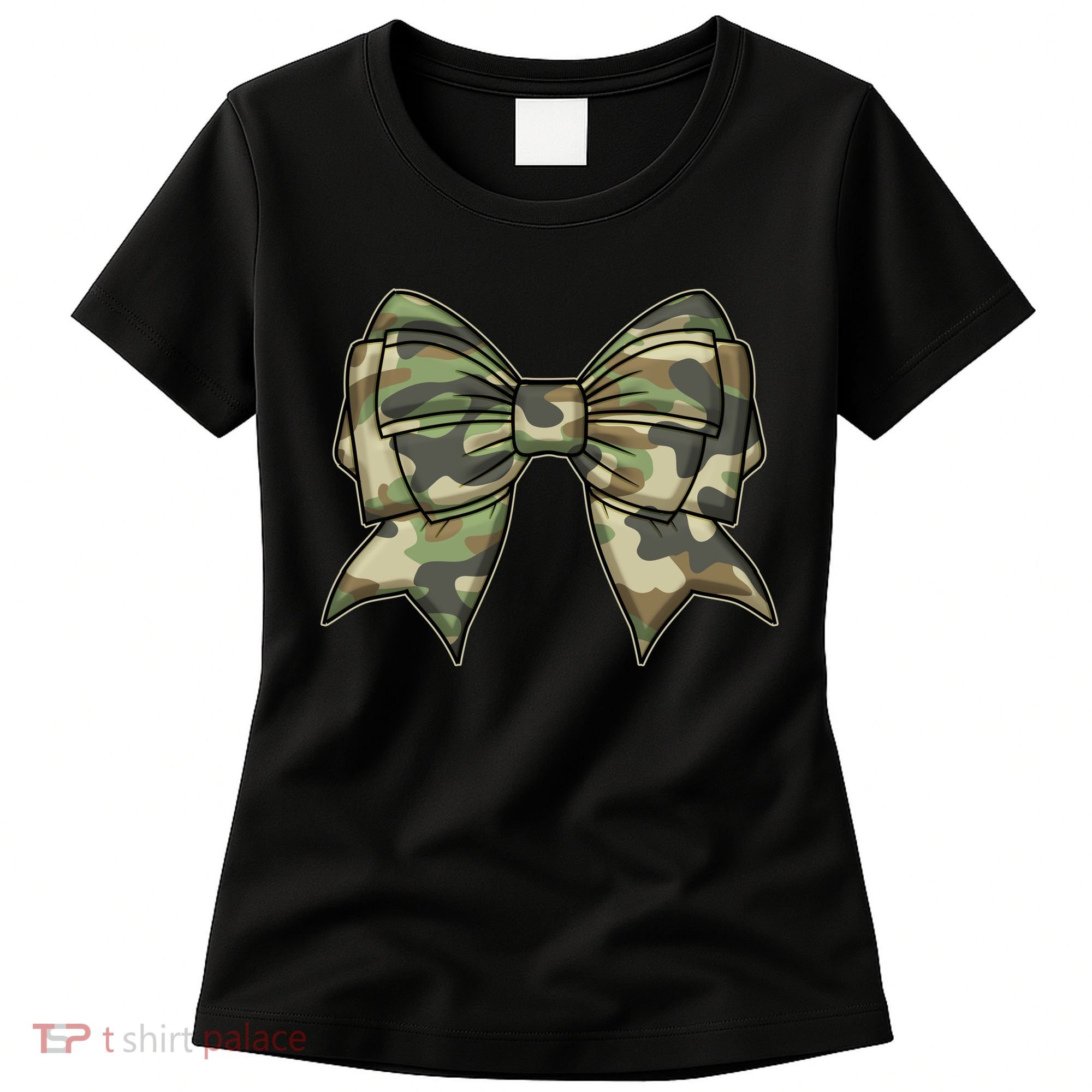 Cute Camo Coquette Ribbon Bow Women's T-Shirt
