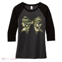 Cute Camo Coquette Ribbon Bow Women's Tri-Blend 3/4-Sleeve Raglan Shirt thumb 0