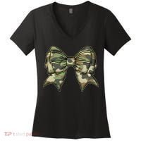 Cute Camo Coquette Ribbon Bow Women's V-Neck T-Shirt thumb 0