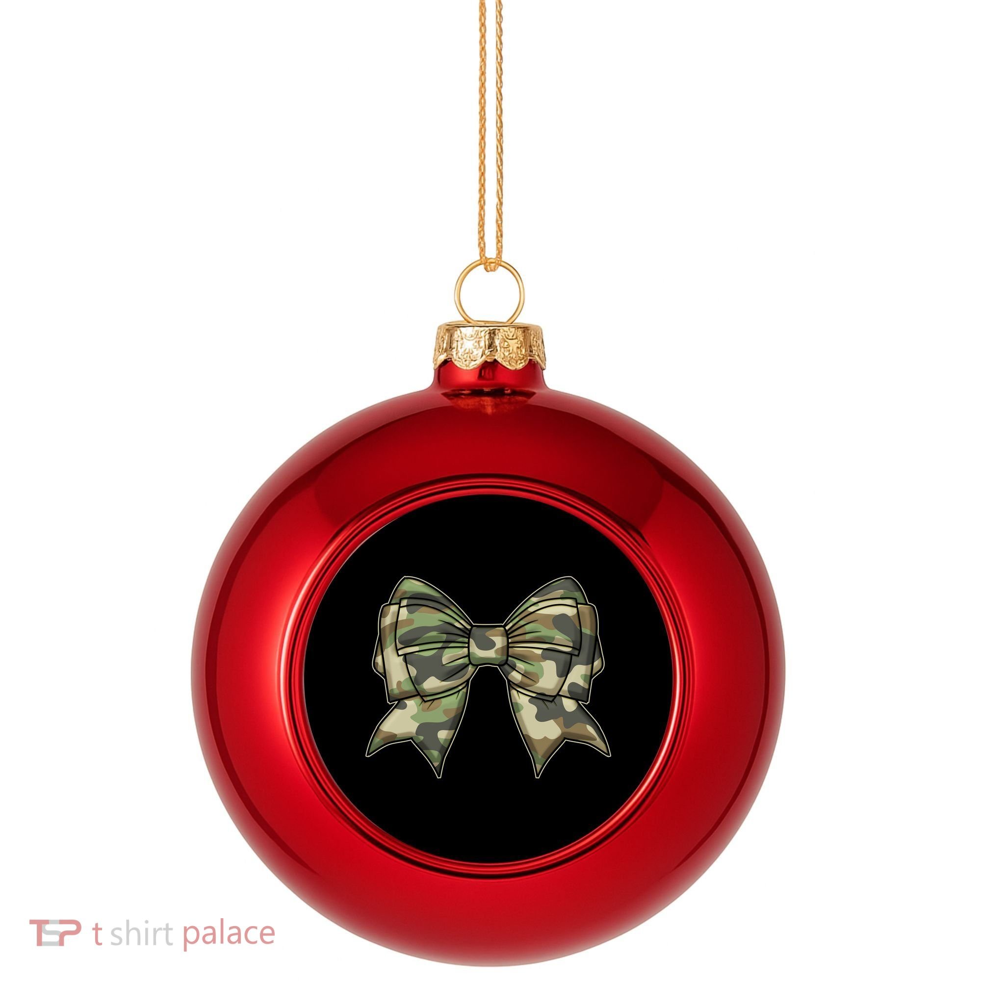 Cute Camo Coquette Ribbon Bow Plastic Christmas Ball Ornament