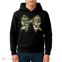 Cute Camo Coquette Ribbon Bow Kids Hoodie thumb 4
