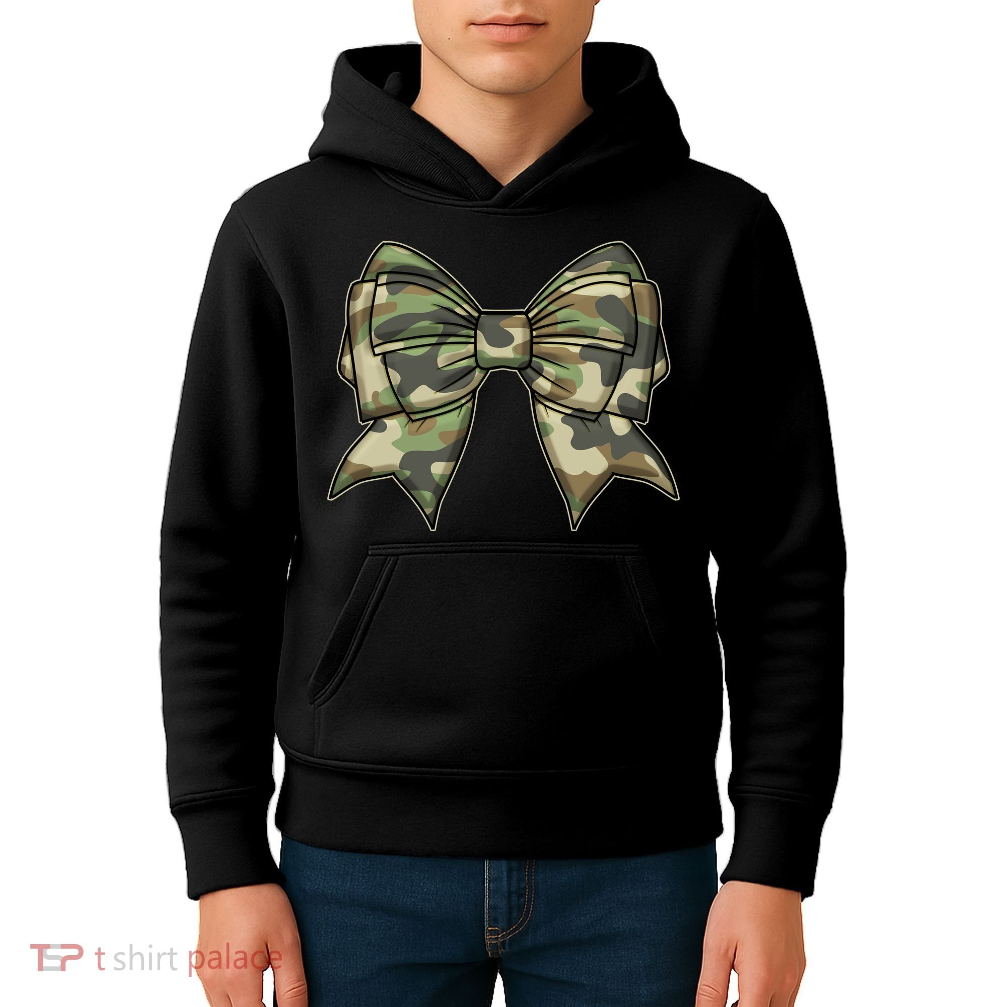 Cute Camo Coquette Ribbon Bow Kids Hoodie