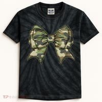 Cute Camo Coquette Ribbon Bow Kids Tie-Dye T-Shirt thumb 0