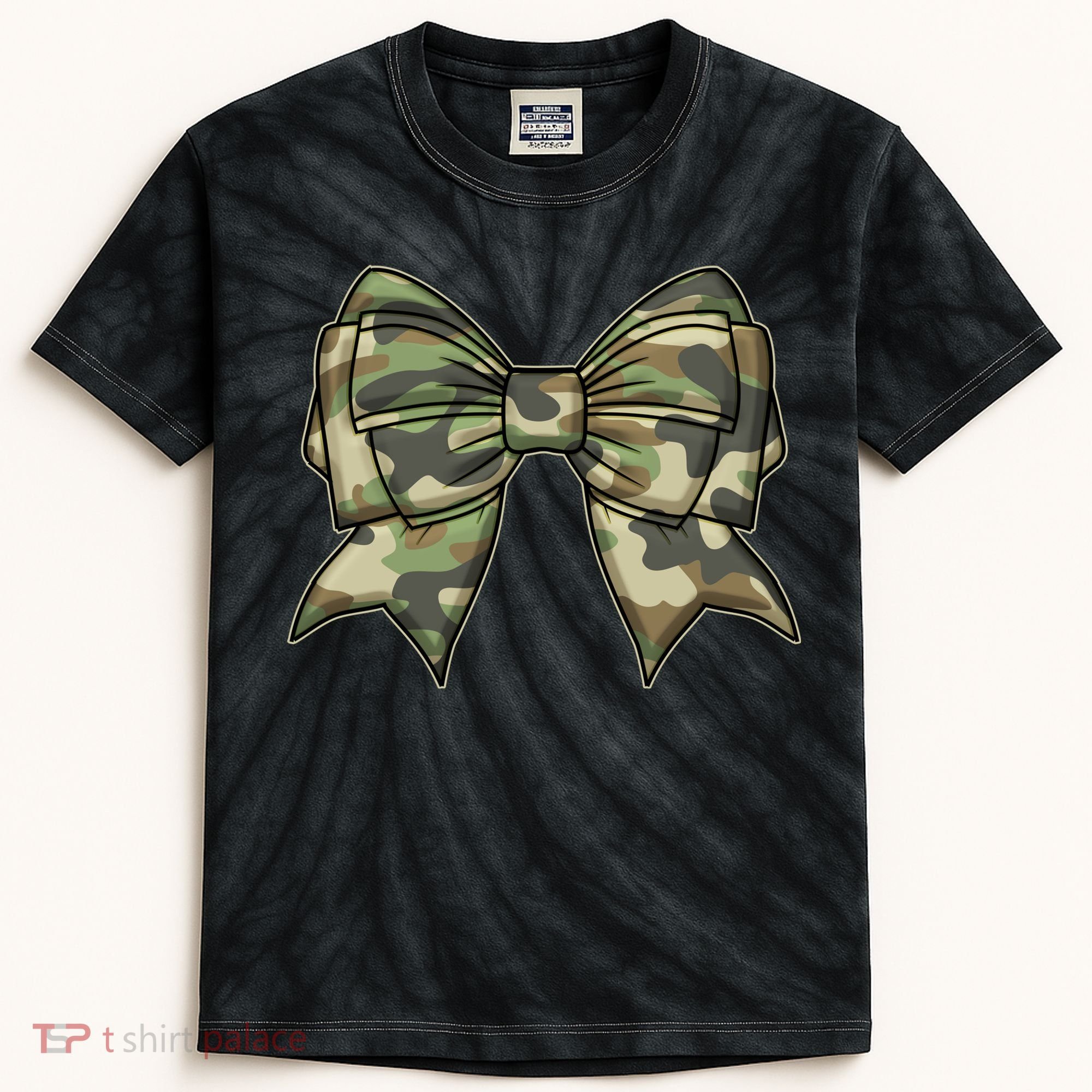Cute Camo Coquette Ribbon Bow Kids Tie-Dye T-Shirt