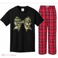 Cute Camo Coquette Ribbon Bow Kids Plaid Pajama Set thumb 0