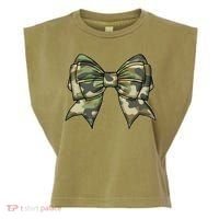Cute Camo Coquette Ribbon Bow Garment-Dyed Women's Muscle Tee thumb 0