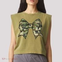 Cute Camo Coquette Ribbon Bow Garment-Dyed Women's Muscle Tee thumb 2
