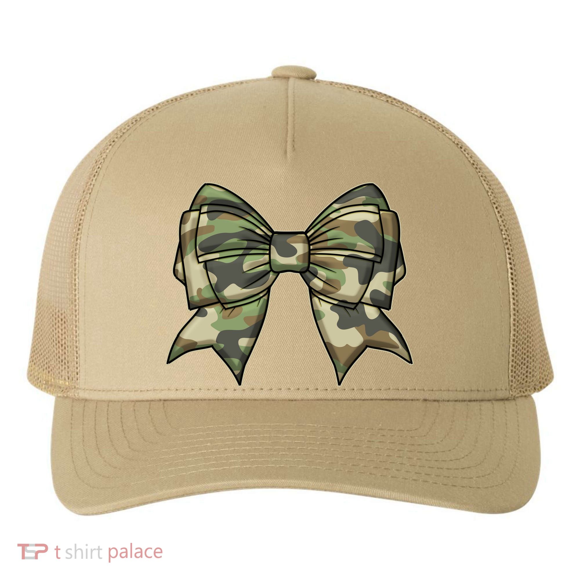 Cute Camo Coquette Ribbon Bow Yupoong Adult 5-Panel Trucker Hat