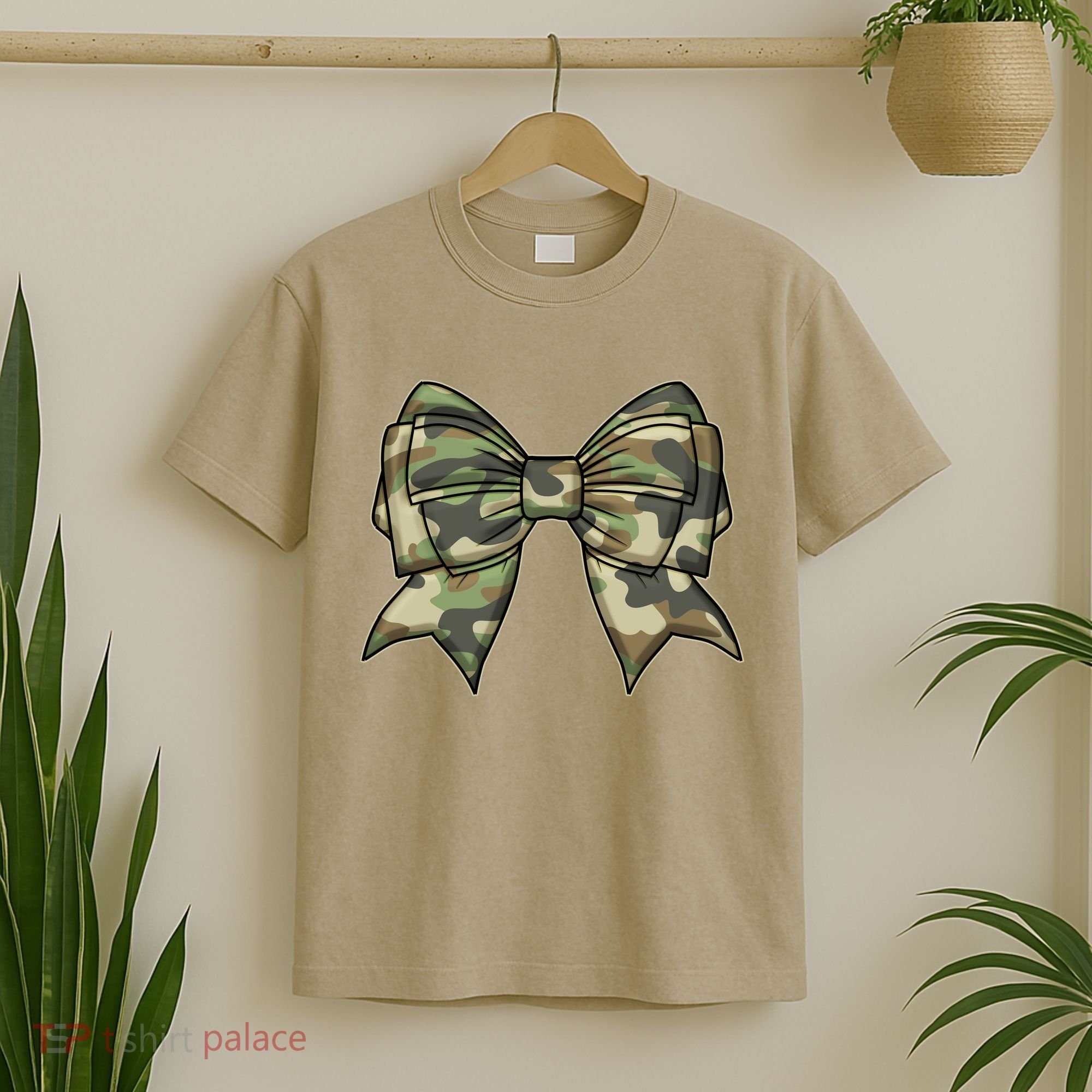 Cute Camo Coquette Ribbon Bow T-Shirt