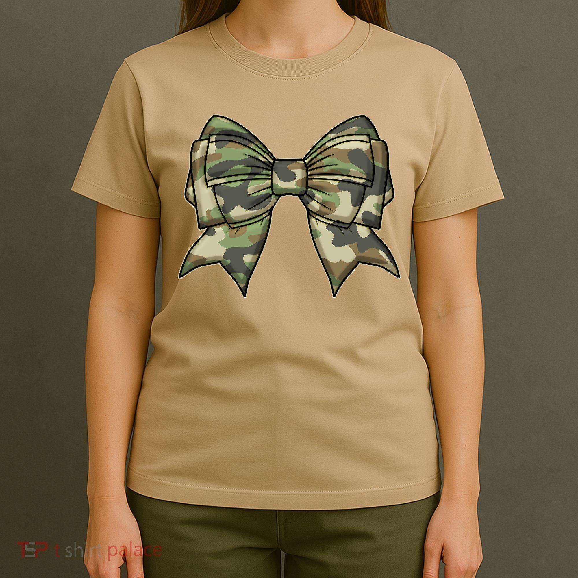 Cute Camo Coquette Ribbon Bow T-Shirt
