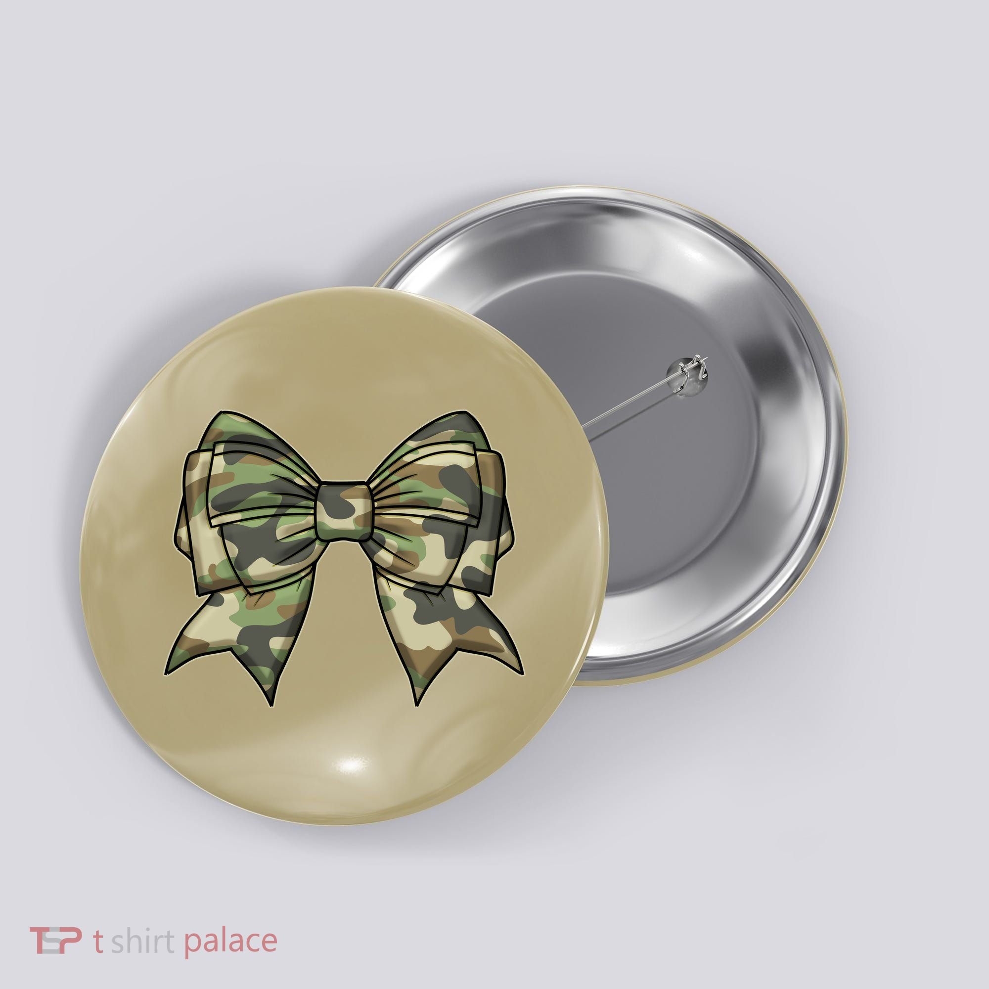 Cute Camo Coquette Ribbon Bow Button