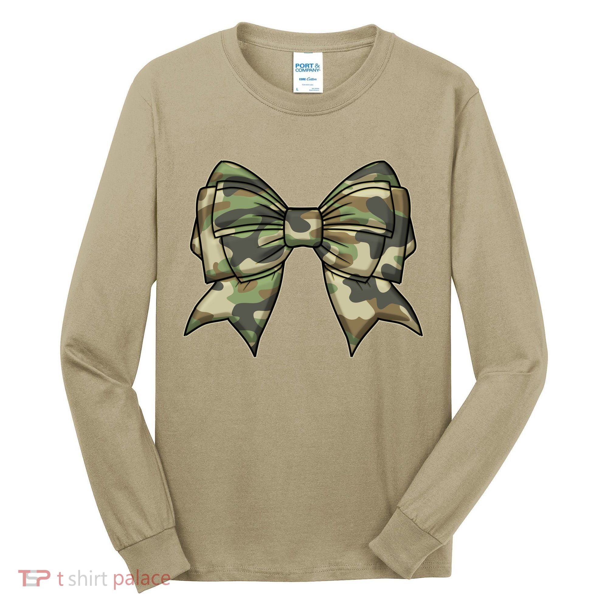 Cute Camo Coquette Ribbon Bow Tall Long Sleeve Shirt