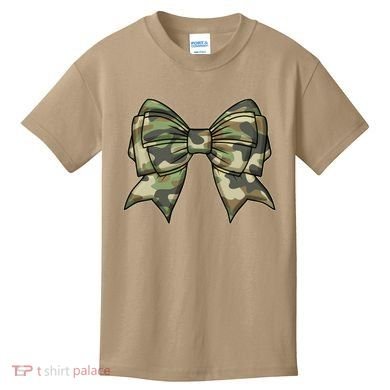 Cute Camo Coquette Ribbon Bow Kids T-Shirt