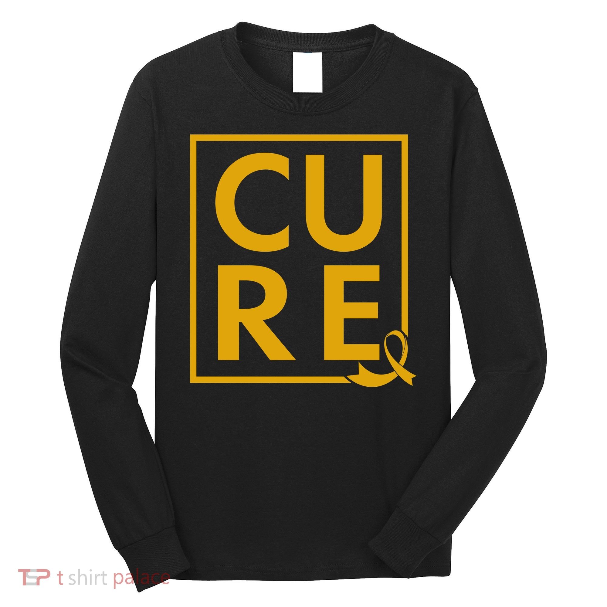 CURE Childhood Cancer Awareness Yellow Gold Ribbon Long Sleeve Shirt