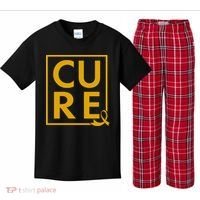 CURE Childhood Cancer Awareness Yellow Gold Ribbon Kids Plaid Pajama Set thumb 0