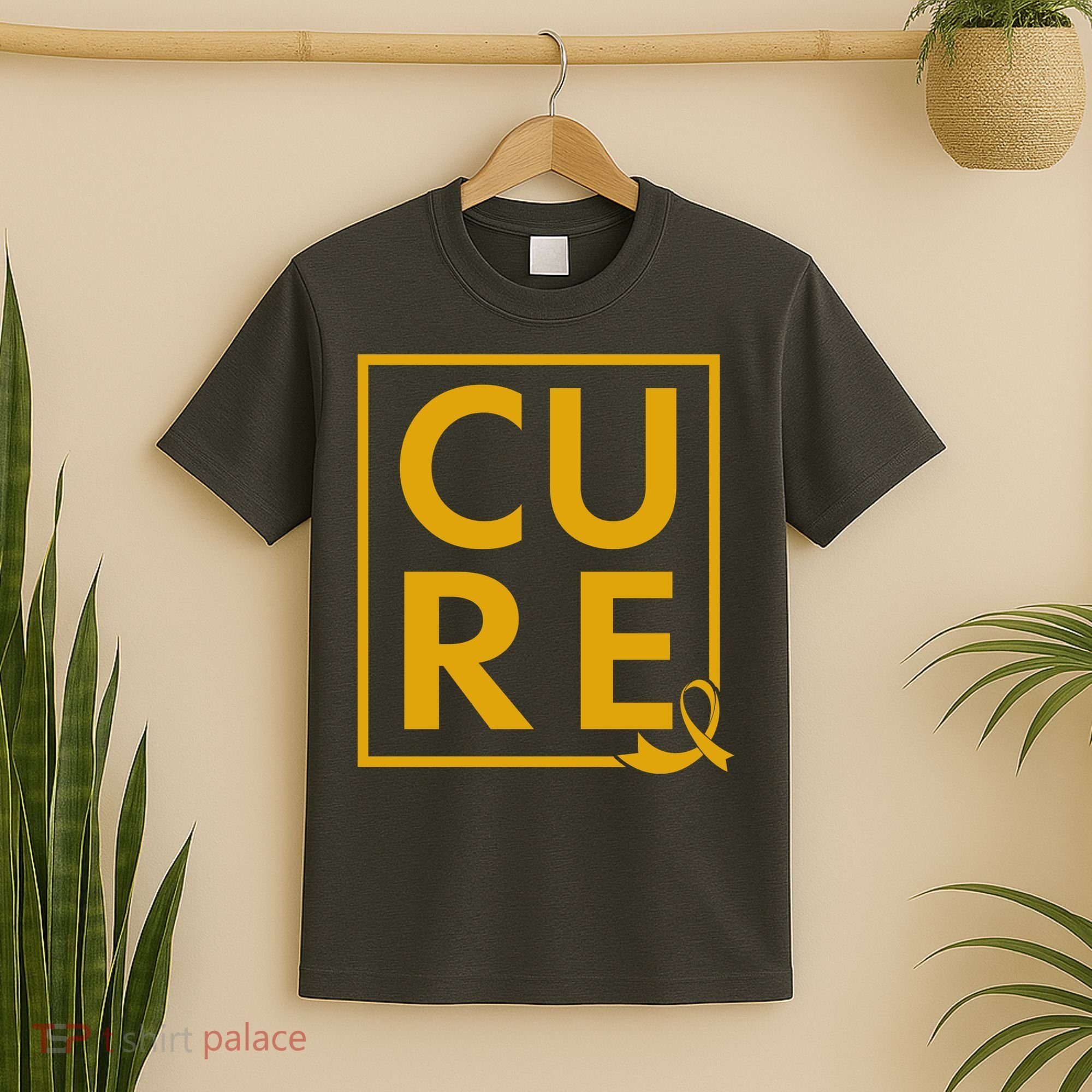CURE Childhood Cancer Awareness Yellow Gold Ribbon T-Shirt