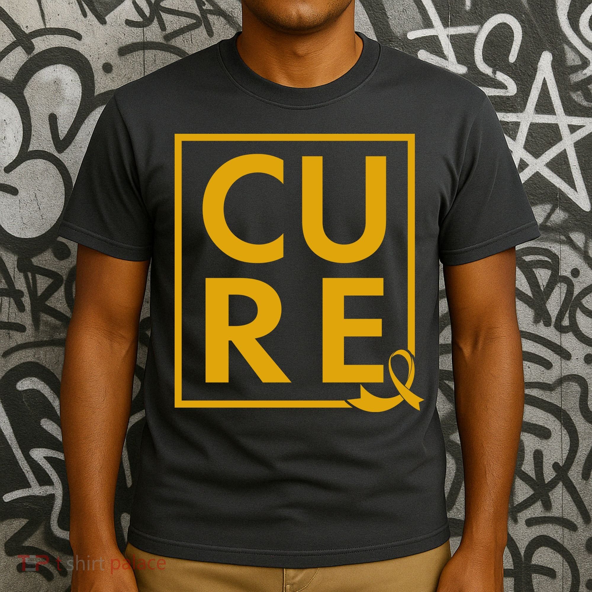 CURE Childhood Cancer Awareness Yellow Gold Ribbon T-Shirt