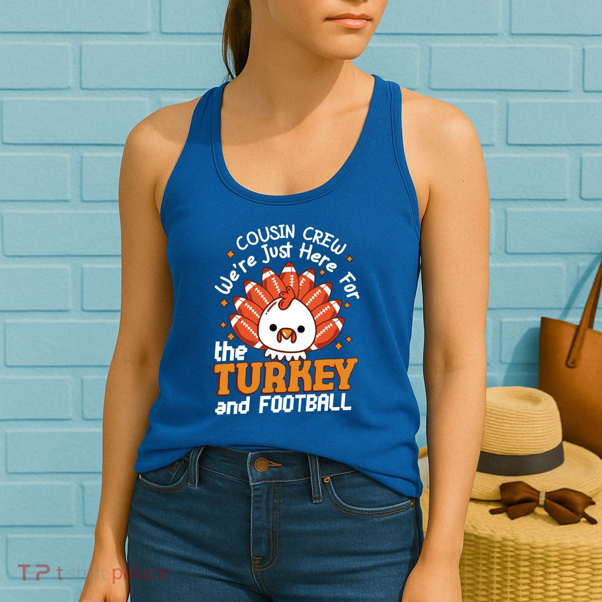 Cousin Crew Cute Turkey Football Feathers Happy Thanksgiving Gift Women's Tank Top