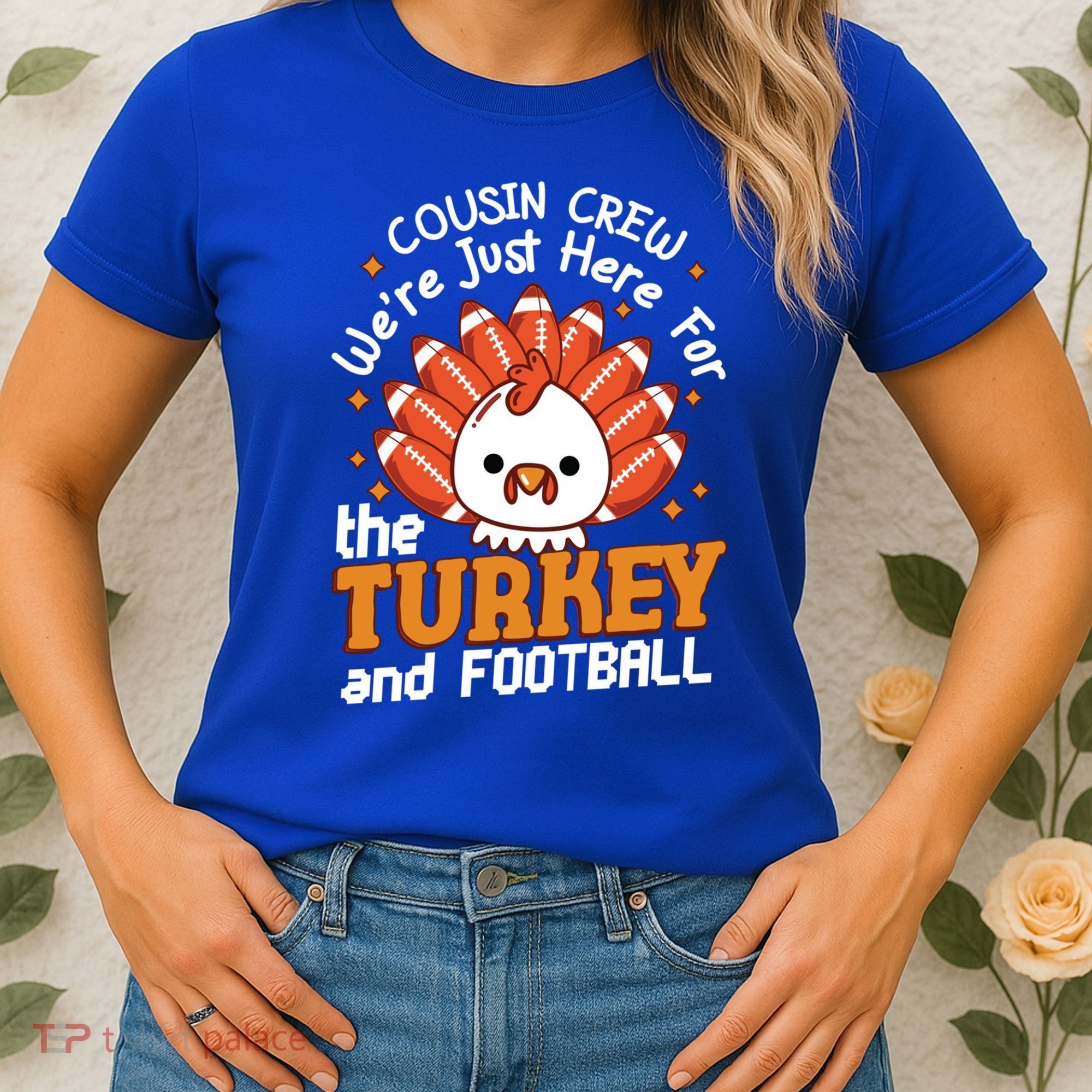 Cousin Crew Cute Turkey Football Feathers Happy Thanksgiving Gift Women's T-Shirt