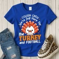 Cousin Crew Cute Turkey Football Feathers Happy Thanksgiving Gift Women's T-Shirt thumb 3