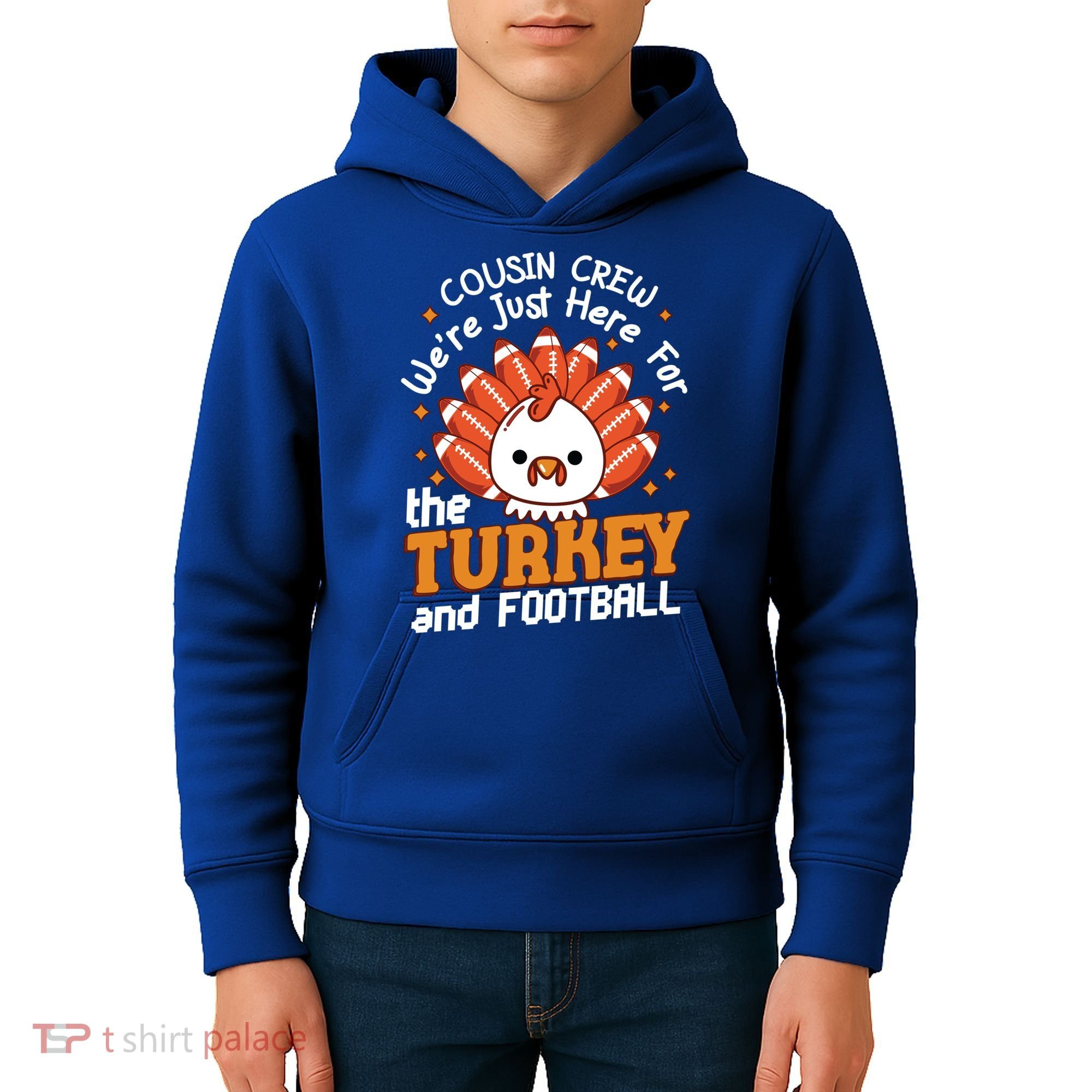 Cousin Crew Cute Turkey Football Feathers Happy Thanksgiving Gift Kids Hoodie