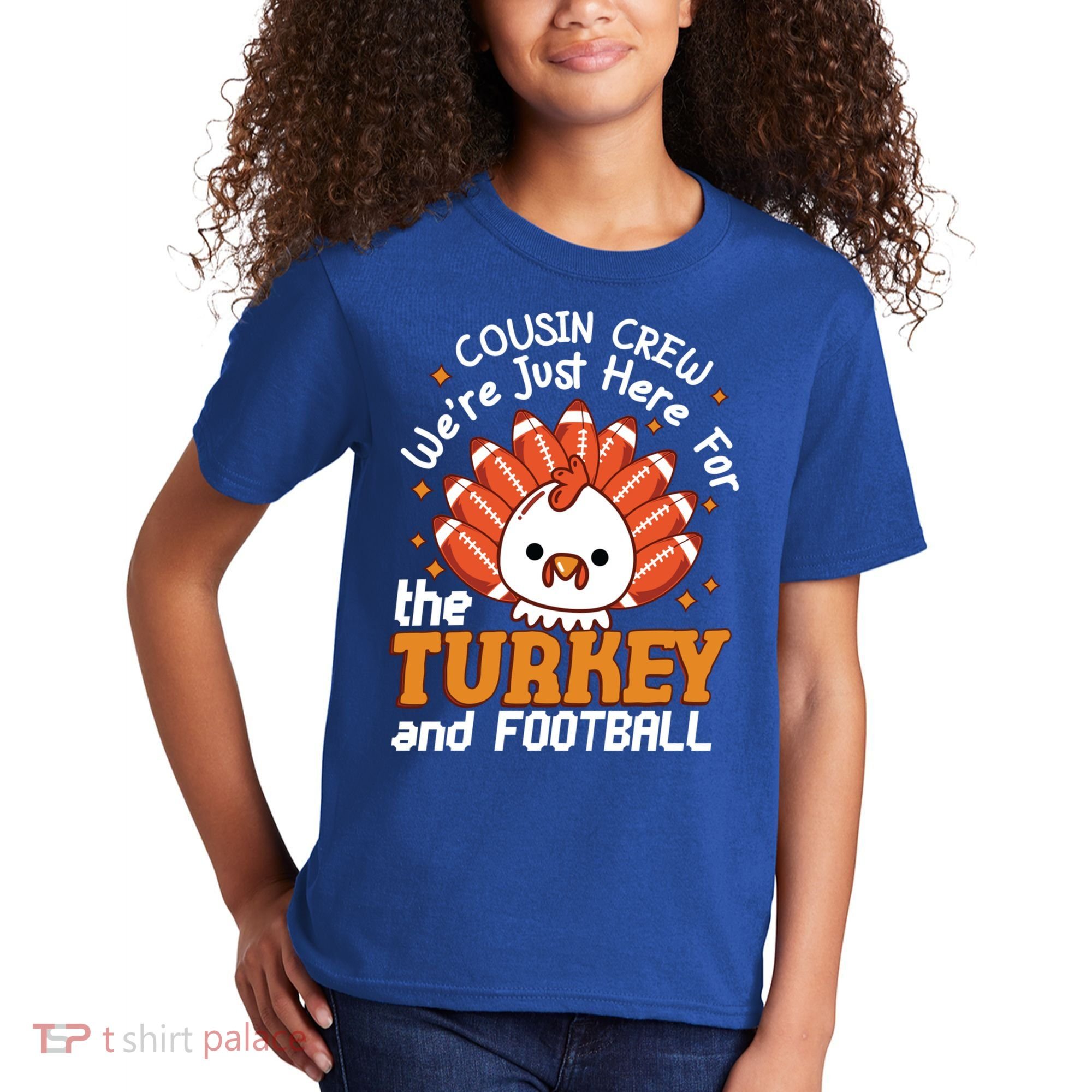 Cousin Crew Cute Turkey Football Feathers Happy Thanksgiving Gift Kids T-Shirt