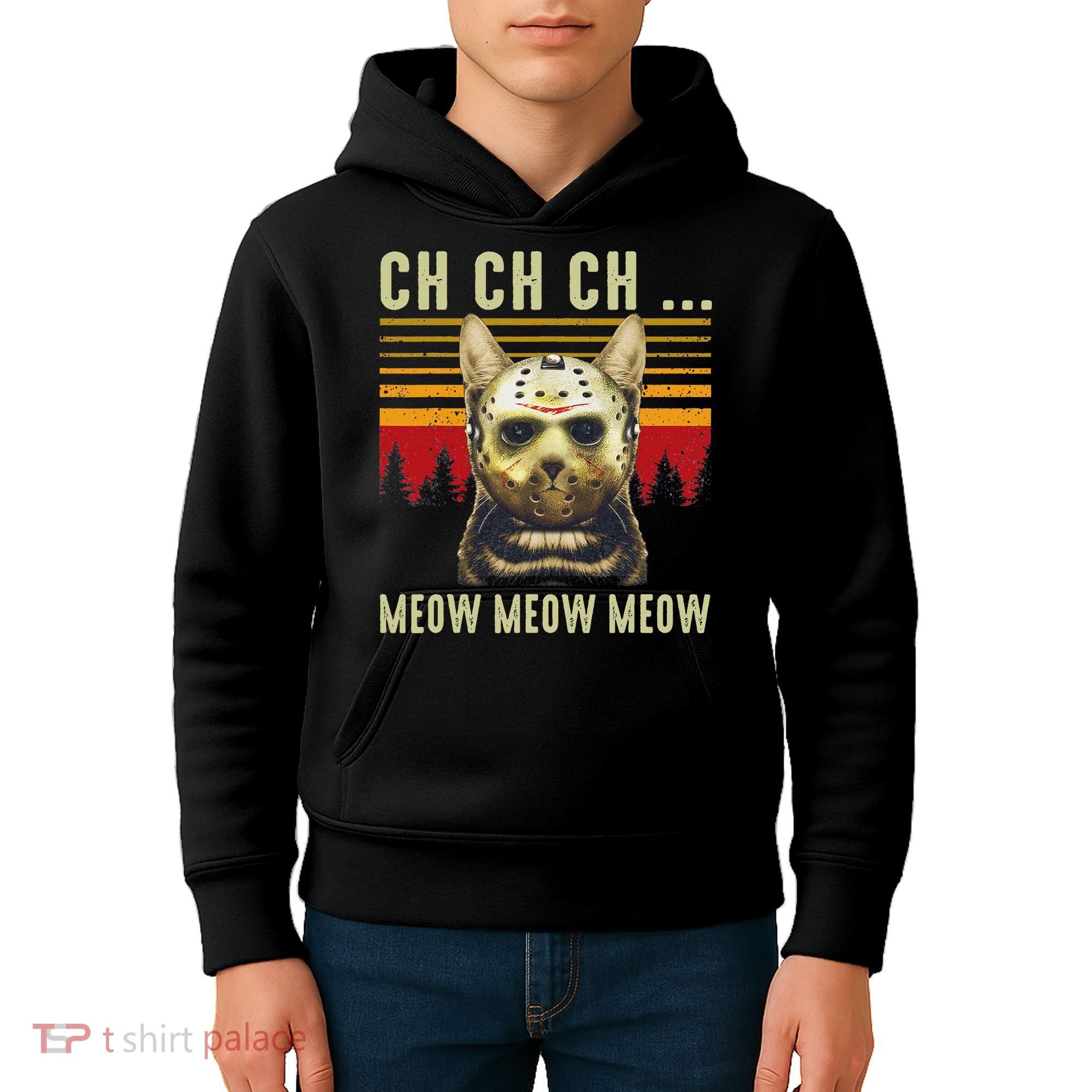 Ch Ch Ch Meow Meow Scary Friday Costume Halloween Cat Kids Hoodie