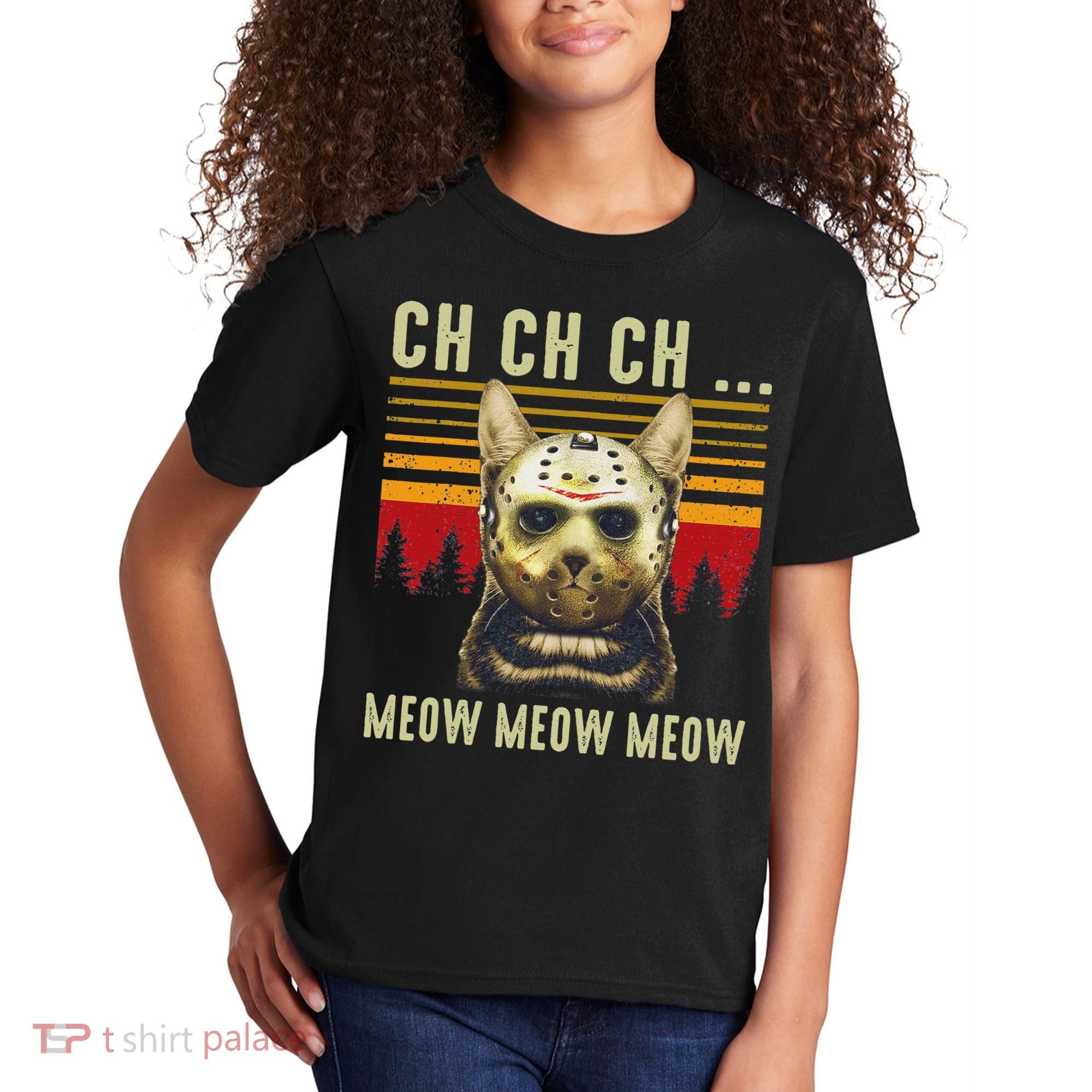 Ch Ch Ch Meow Meow Scary Friday Costume Halloween Cat Kids T-Shirt