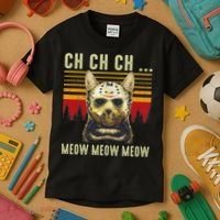 Ch Ch Ch Meow Meow Scary Friday Costume Halloween Cat Kids T-Shirt thumb 3