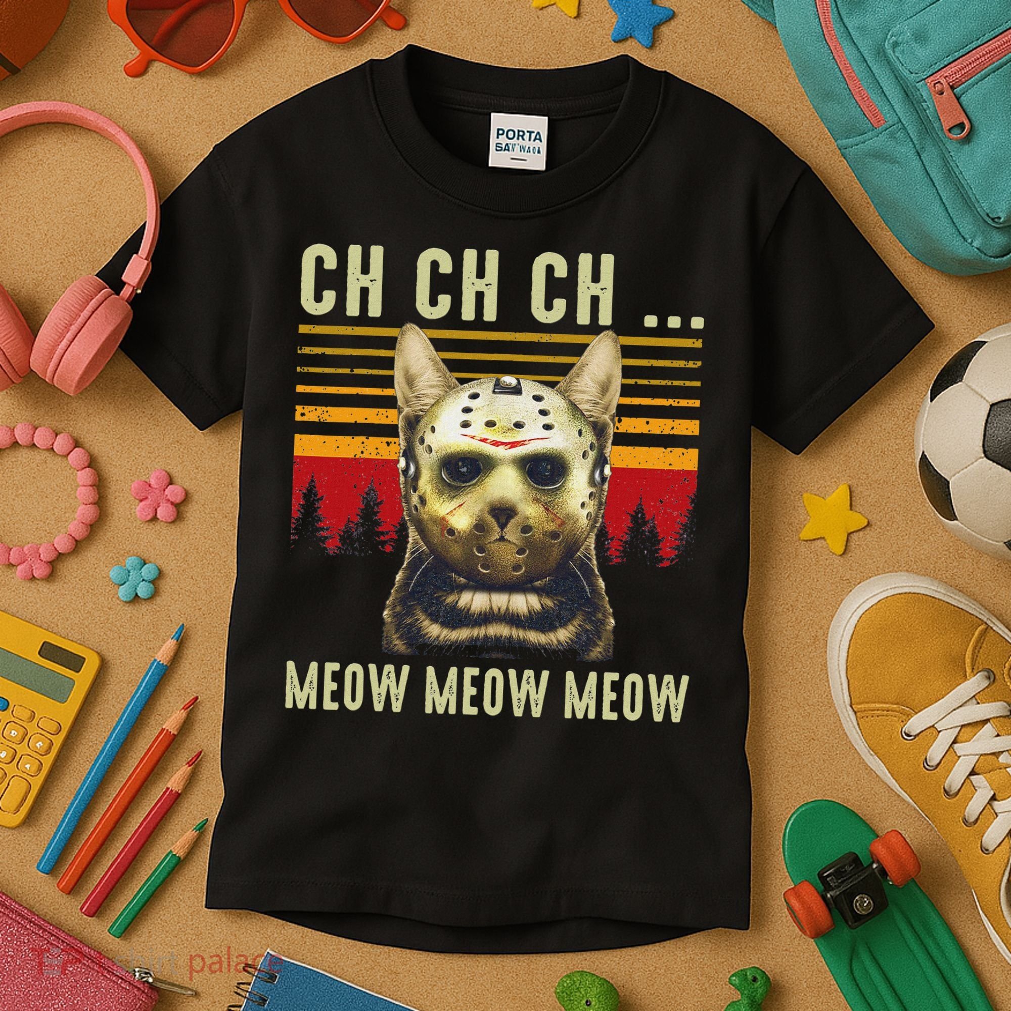 Ch Ch Ch Meow Meow Scary Friday Costume Halloween Cat Kids T-Shirt