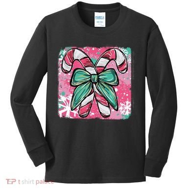 Colorful Christmas Candy Cane Festive Kids Long Sleeve Shirt