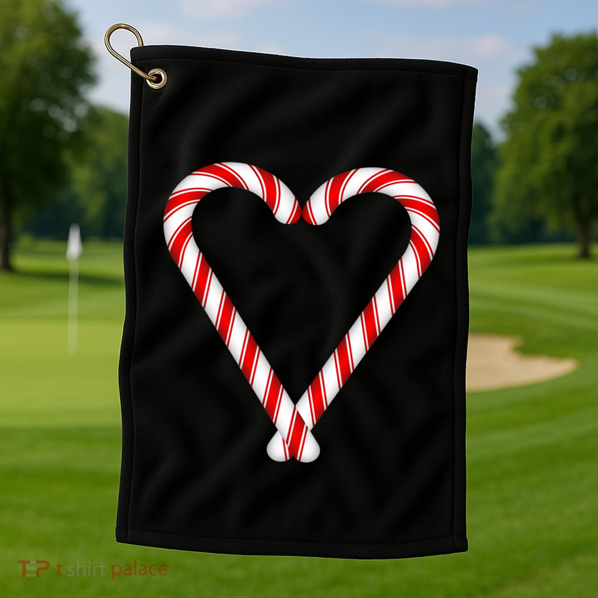 Christmas Candy Cane Heart Mom Dad Gift Golf Towel