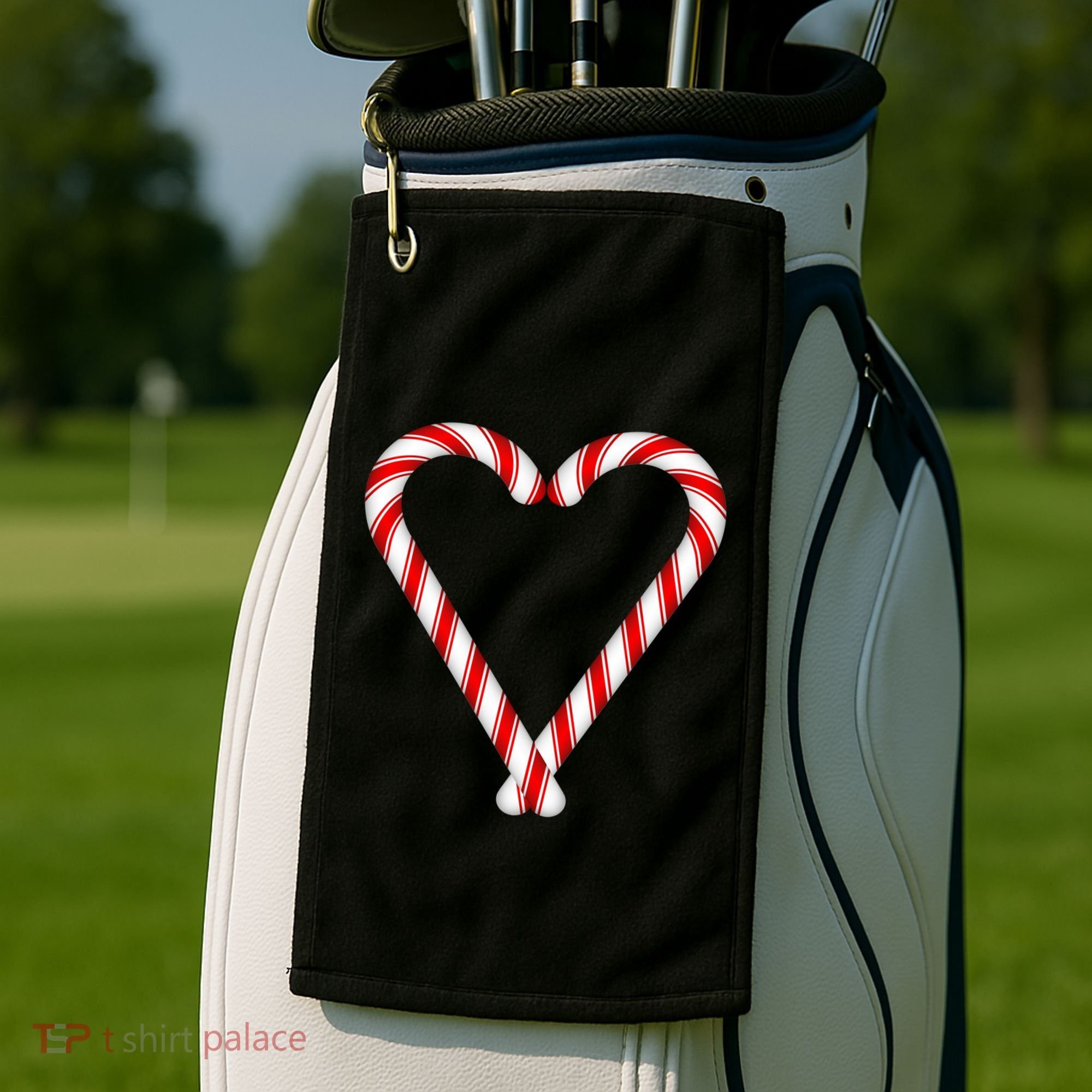 Christmas Candy Cane Heart Mom Dad Gift Golf Towel