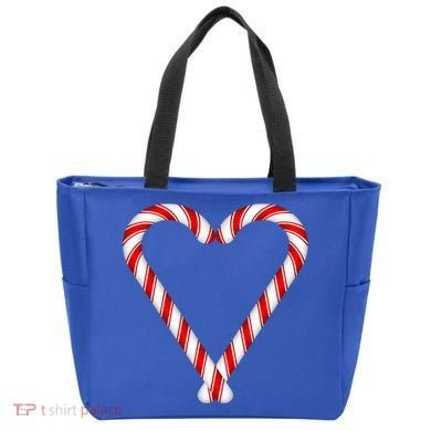 Christmas Candy Cane Heart Mom Dad Gift Tote Bag
