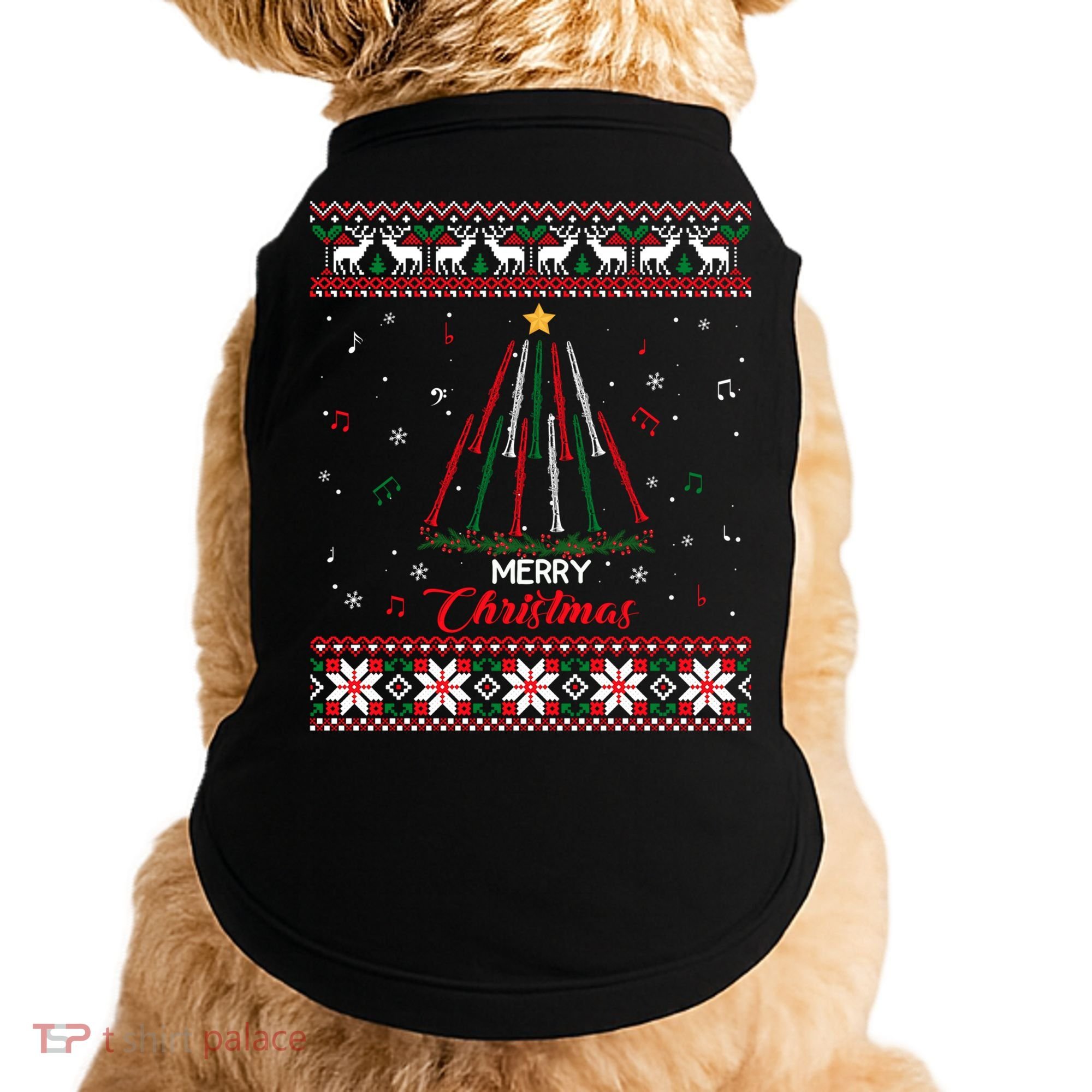 Clarinegift Clarinet Christmas Tree Ugly Xmas Sweater Gift Doggie Tank