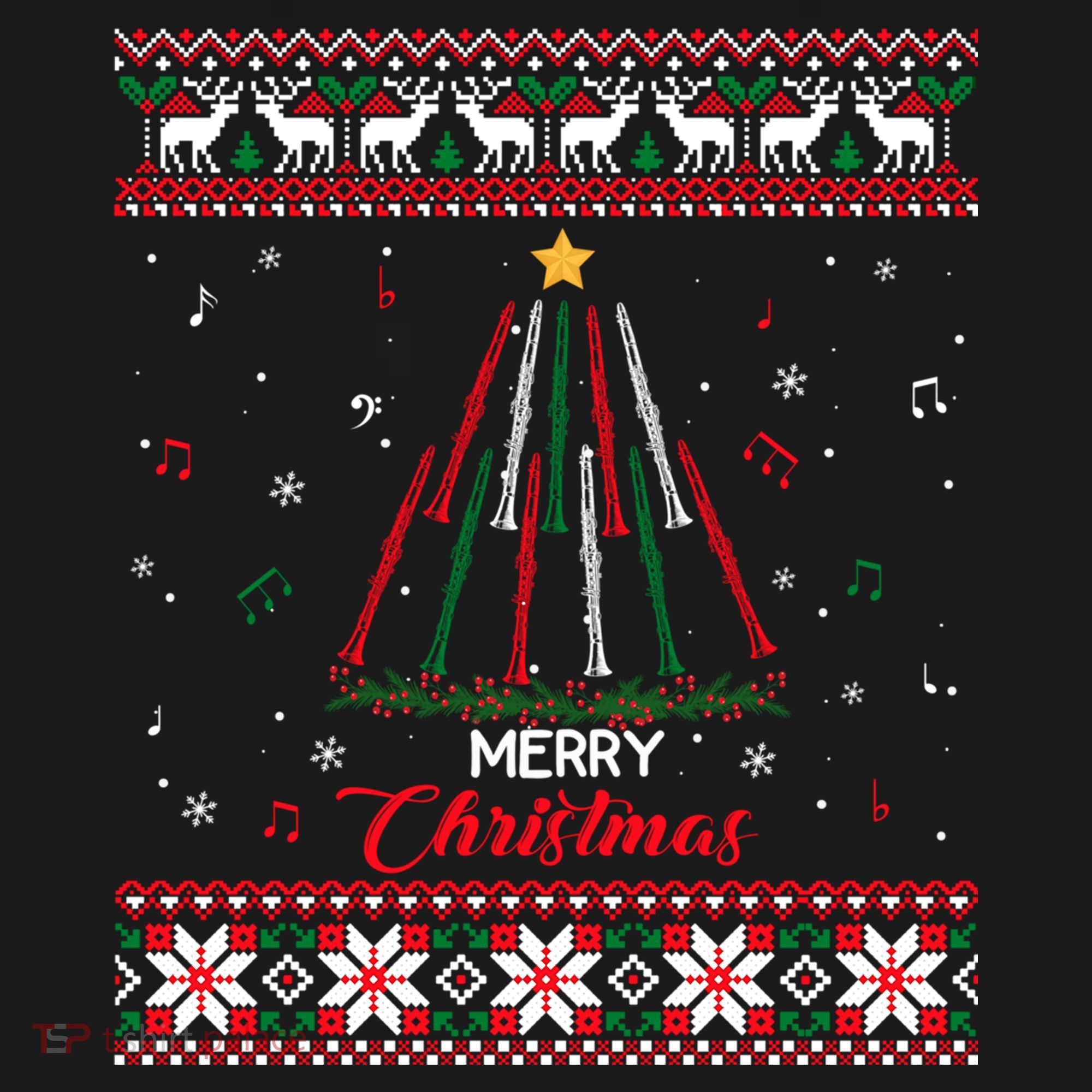 Clarinegift Clarinet Christmas Tree Ugly Xmas Sweater Gift Women's Perfect Tri Tunic Long Sleeve Shirt