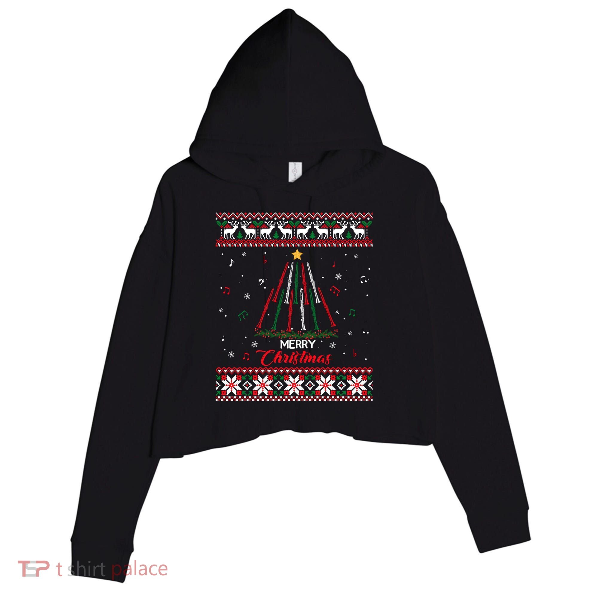 Clarinegift Clarinet Christmas Tree Ugly Xmas Sweater Gift Crop Fleece Hoodie
