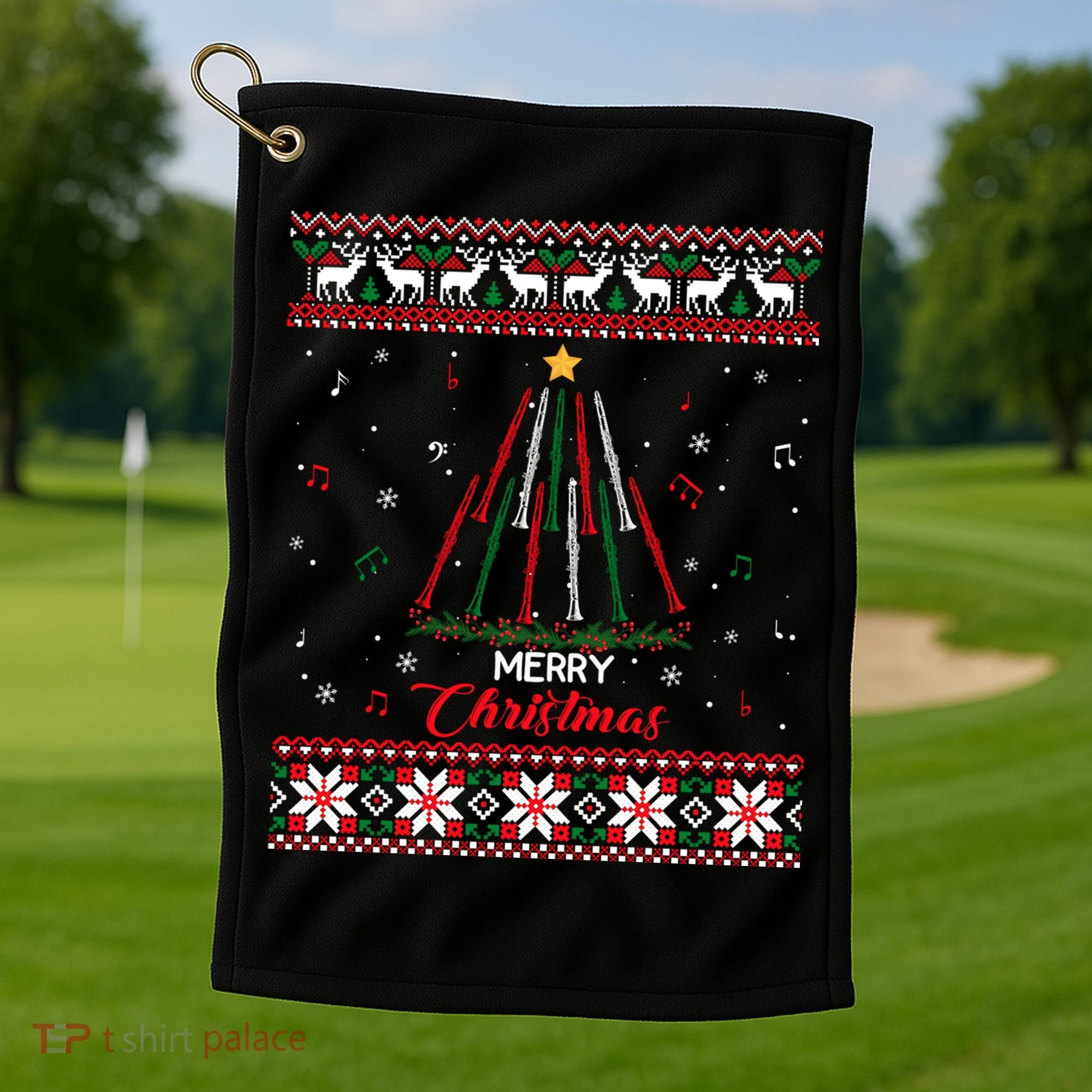 Clarinegift Clarinet Christmas Tree Ugly Xmas Sweater Gift Golf Towel