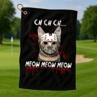 Ch Ch Ch Meow Meow Scary Friday Costume Halloween Cat Golf Towel thumb 1