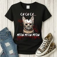 Ch Ch Ch Meow Meow Scary Friday Costume Halloween Cat Women's T-Shirt thumb 3