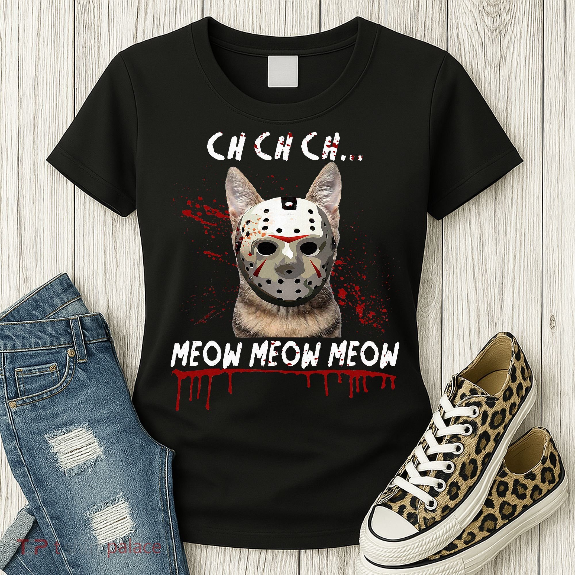 Ch Ch Ch Meow Meow Scary Friday Costume Halloween Cat Women's T-Shirt