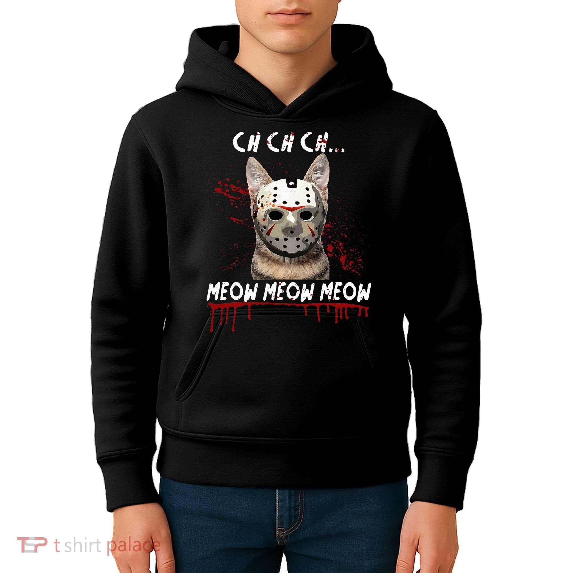 Ch Ch Ch Meow Meow Scary Friday Costume Halloween Cat Kids Hoodie