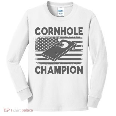 Cornhole Champion Cornhole Team Bean Bag Funny Cornhole Kids Long Sleeve Shirt
