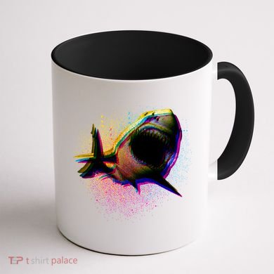 Cool Colorful CMYK Paint Spatter Shark Coffee Mug back