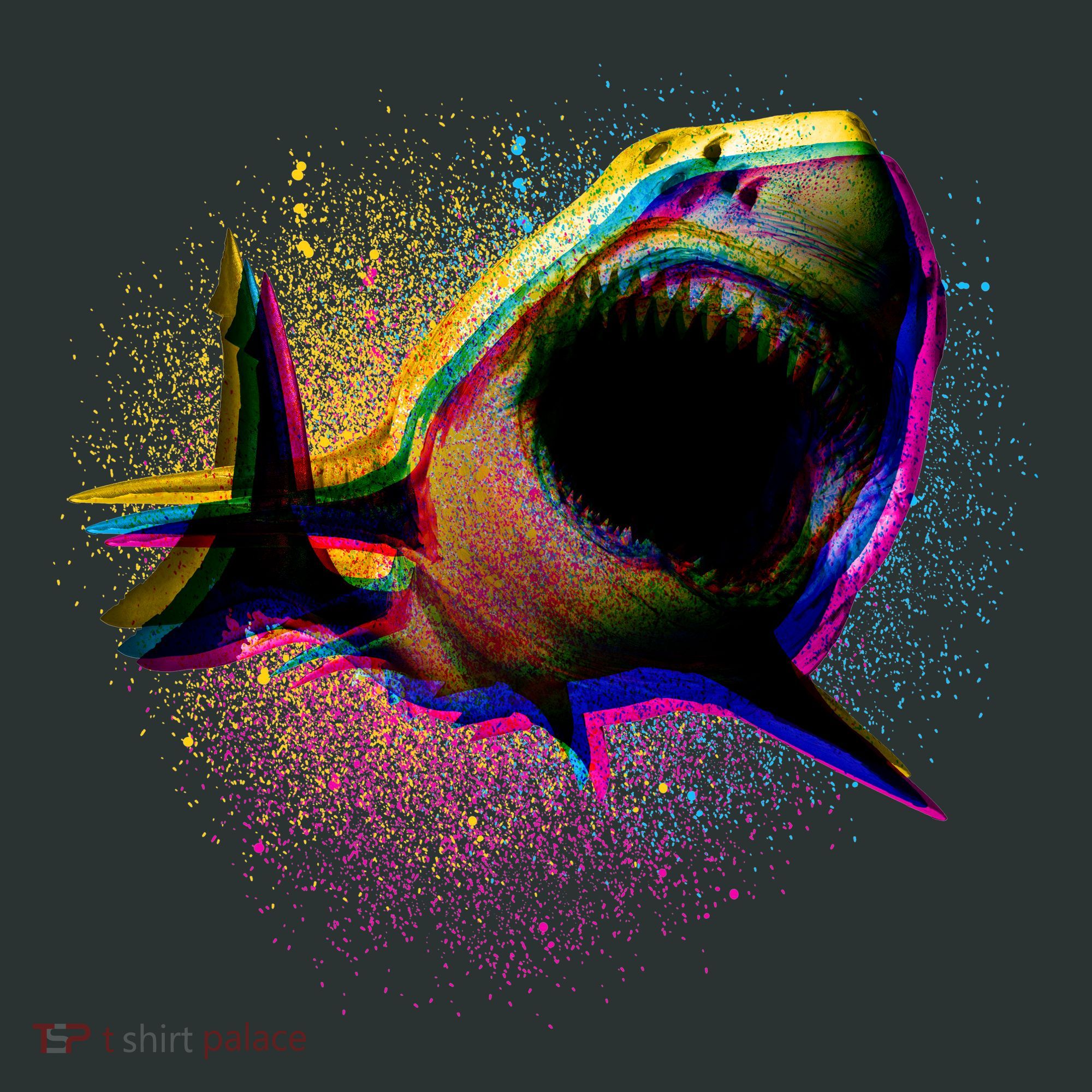 Cool Colorful CMYK Paint Spatter Shark T-Shirt