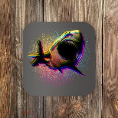 Cool Colorful CMYK Paint Spatter Shark Coaster