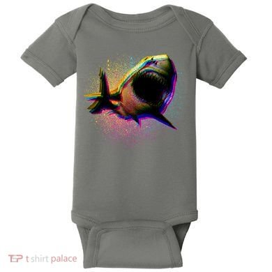Cool Colorful CMYK Paint Spatter Shark Baby Bodysuit